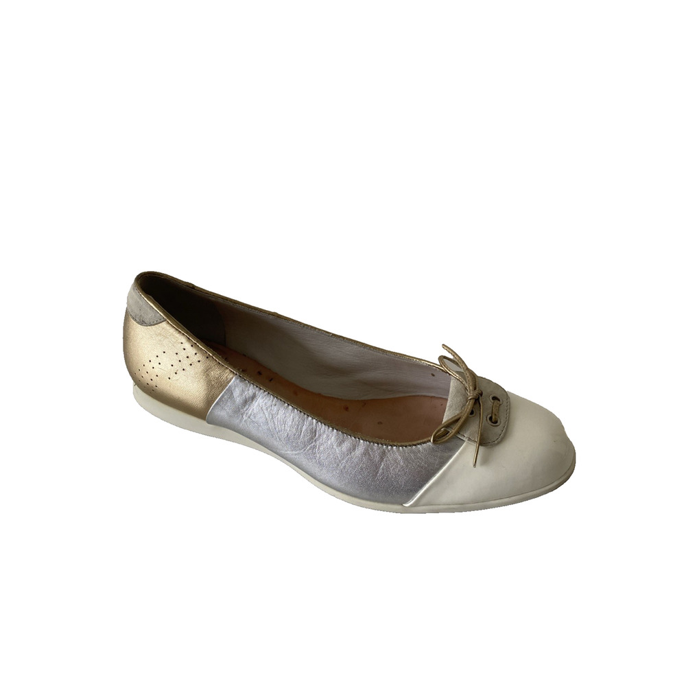 Fratelli Rossetti One Ballet Flat Gold Silver Leather Bow Round Toe Slip On 38.5